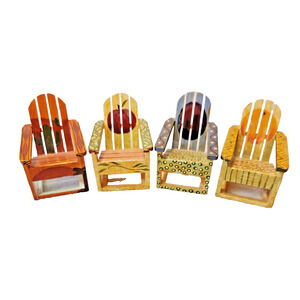 4 Rare Mini Wooden Adirondack Chairs Hand-Painted by Rebecca Arrants